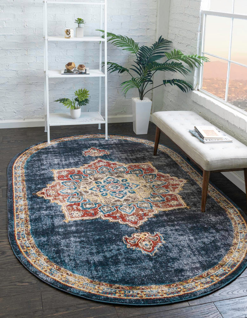 Eden Oasis Collection Area Rug -  Tranquility (Dark Blue) Oval Dark Blue  lifestyle 28