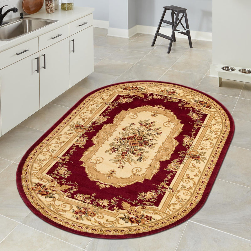 Versailles Elegance Collection Area Rug -  Louveciennes (Red) Oval Red  lifestyle 111