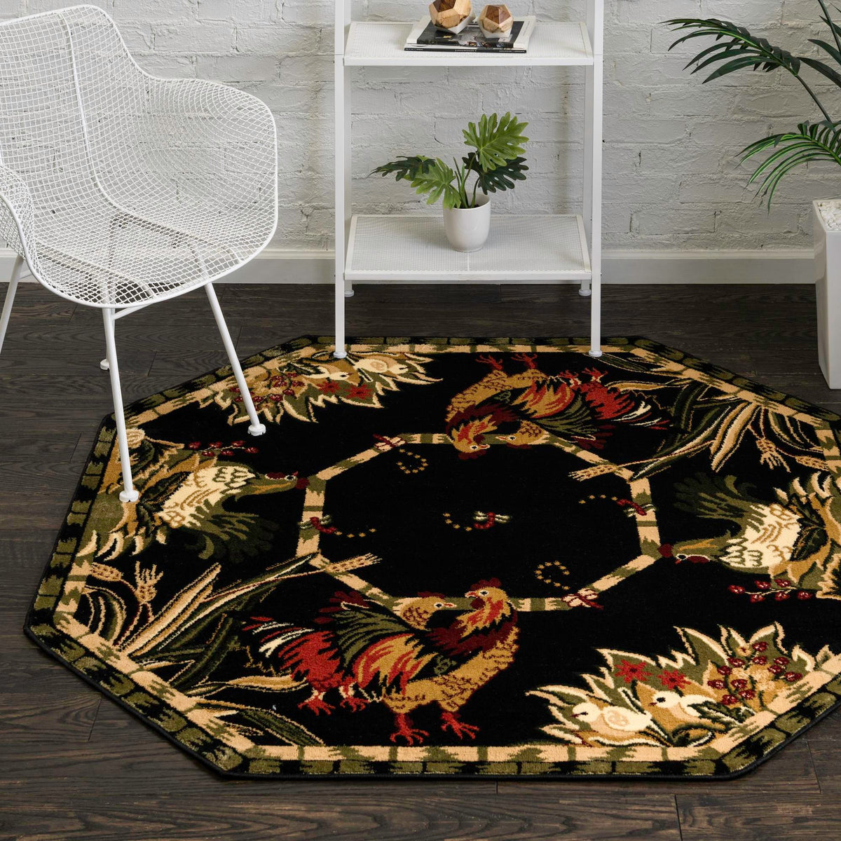Rural Charm Collection Area Rug - Meadowbrook Octagon Black  lifestyle 50