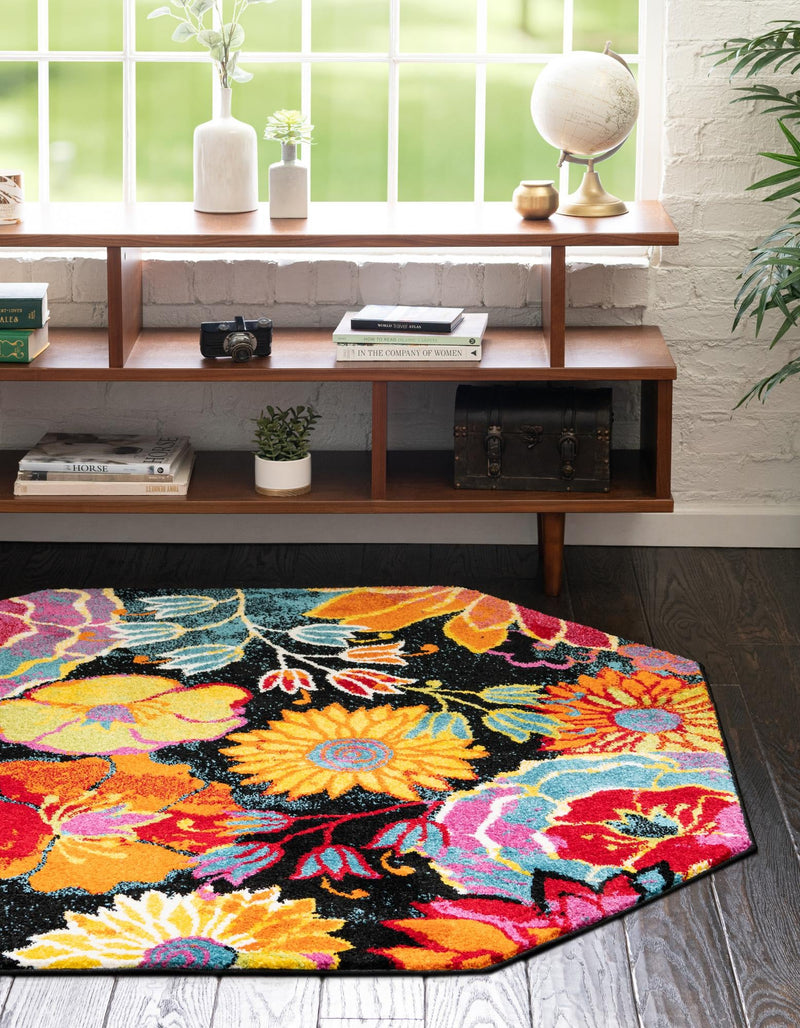 Venetian Elegance Collection Area Rug -  Accademia Octagon Black  lifestyle 48