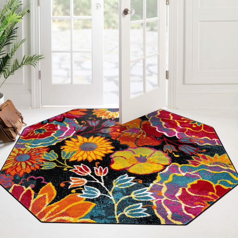 Venetian Elegance Collection Area Rug -  Accademia Octagon Black  lifestyle 118