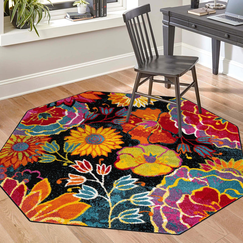 Venetian Elegance Collection Area Rug -  Accademia Octagon Black  lifestyle 120