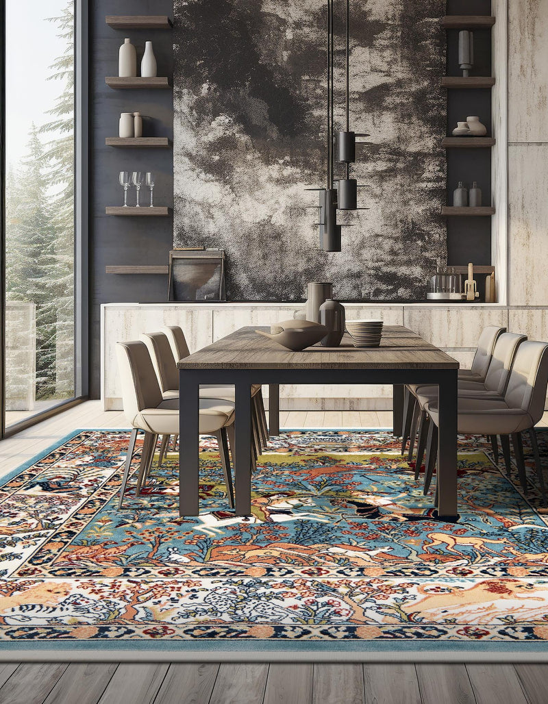 Persian Elegance Collection Area Rug -  Tabriz Square Blue  lifestyle 108