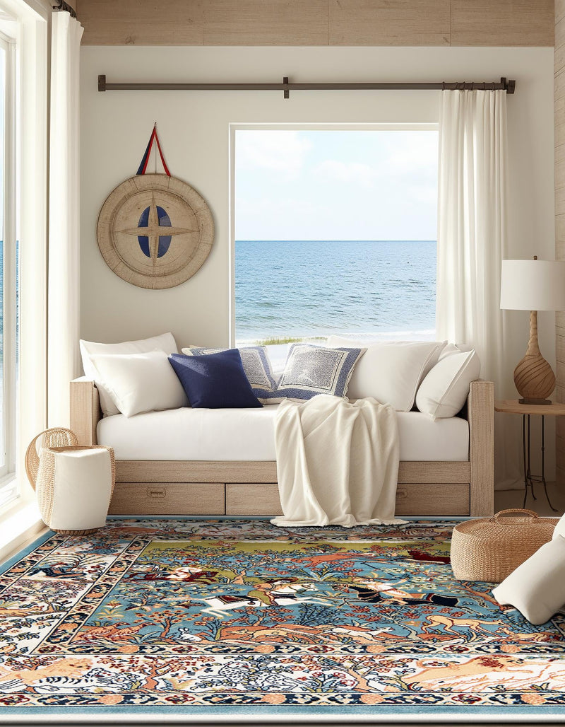 Persian Elegance Collection Area Rug -  Tabriz Square Blue  lifestyle 121