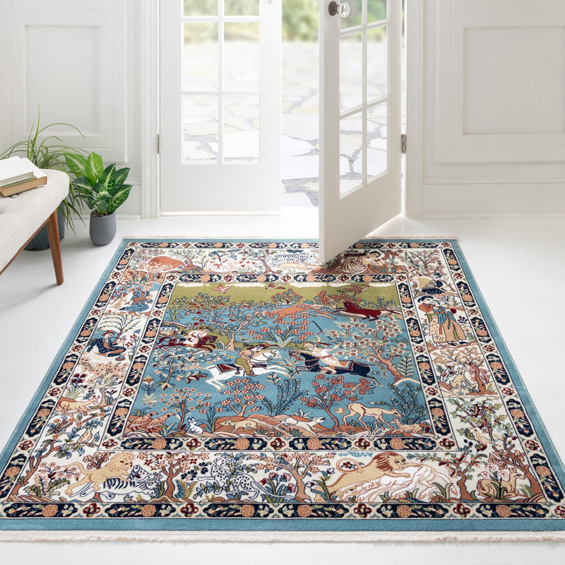 Persian Elegance Collection Area Rug -  Tabriz Square Blue  lifestyle 81