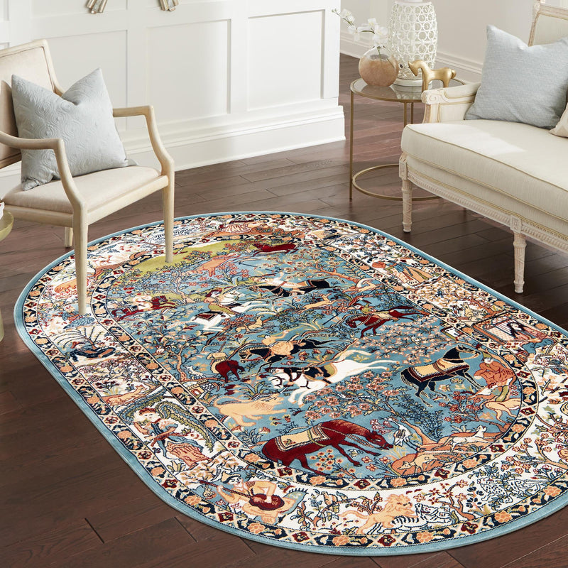 Persian Elegance Collection Area Rug -  Tabriz Oval Blue  lifestyle 82