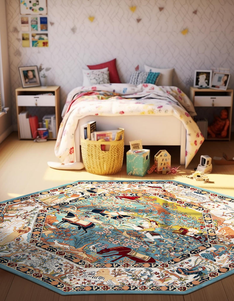 Persian Elegance Collection Area Rug -  Tabriz Octagon Blue  lifestyle 146