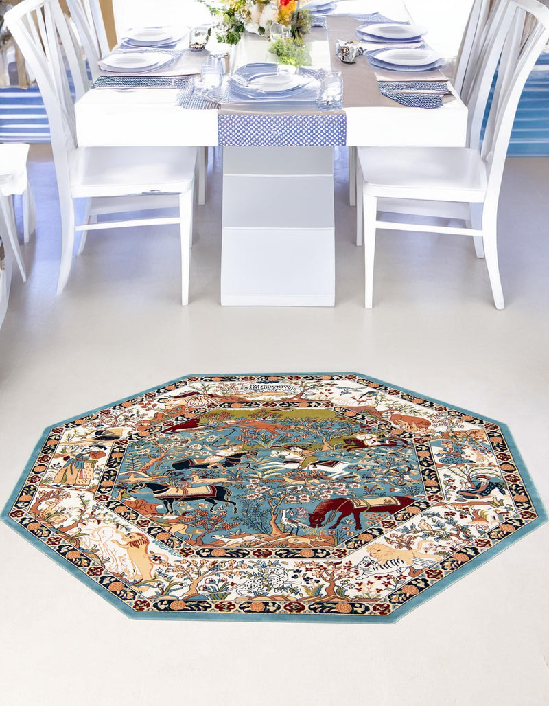 Persian Elegance Collection Area Rug -  Tabriz Octagon Blue  lifestyle 182