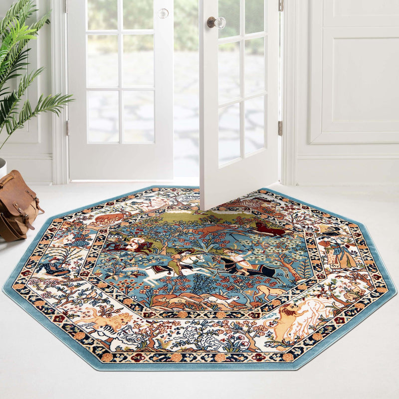 Persian Elegance Collection Area Rug -  Tabriz Octagon Blue  lifestyle 83