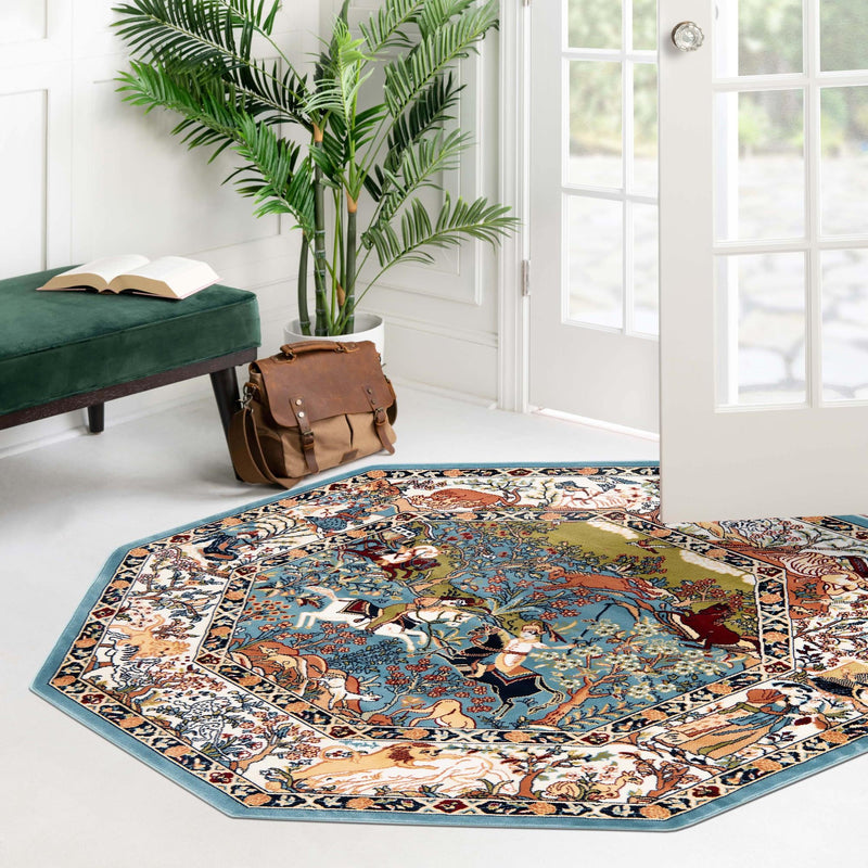 Persian Elegance Collection Area Rug -  Tabriz Octagon Blue  lifestyle 87