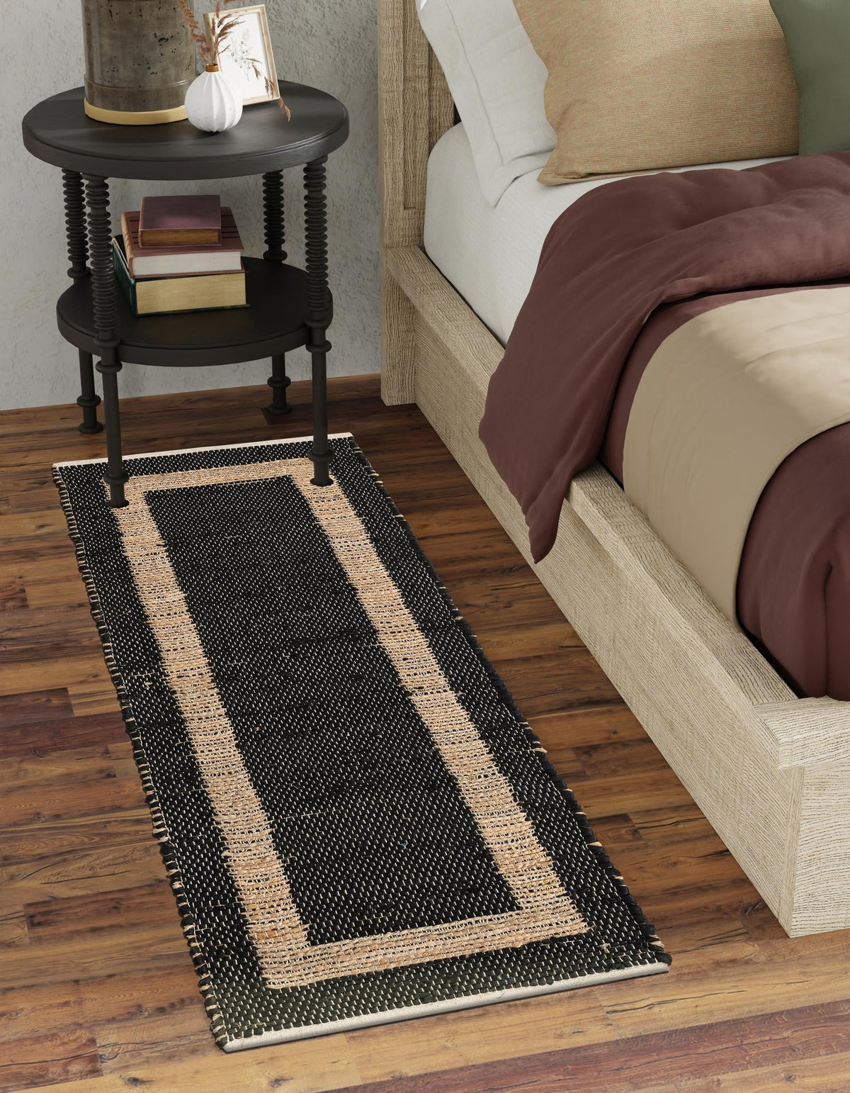 Osian Looms Collection Area Rug - Durham Runner Black and Natural  lifestyle 164