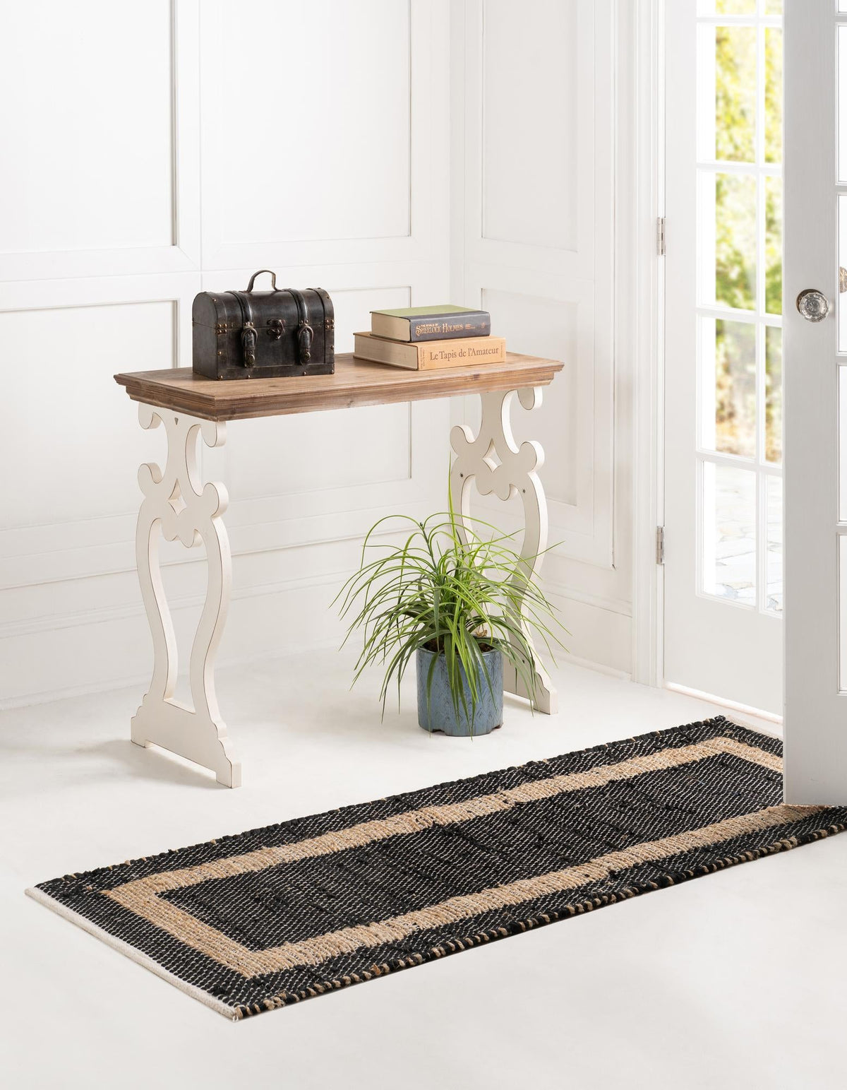 Osian Looms Collection Area Rug - Durham Runner Black and Natural  lifestyle 207