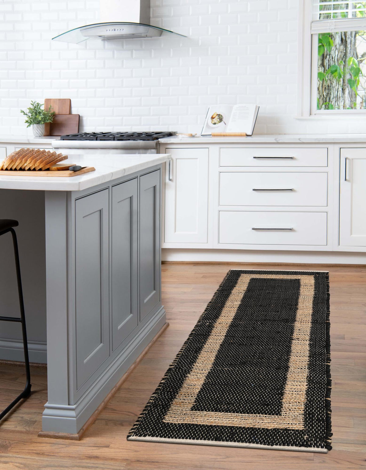 Osian Looms Collection Area Rug - Durham Runner Black and Natural  lifestyle 209