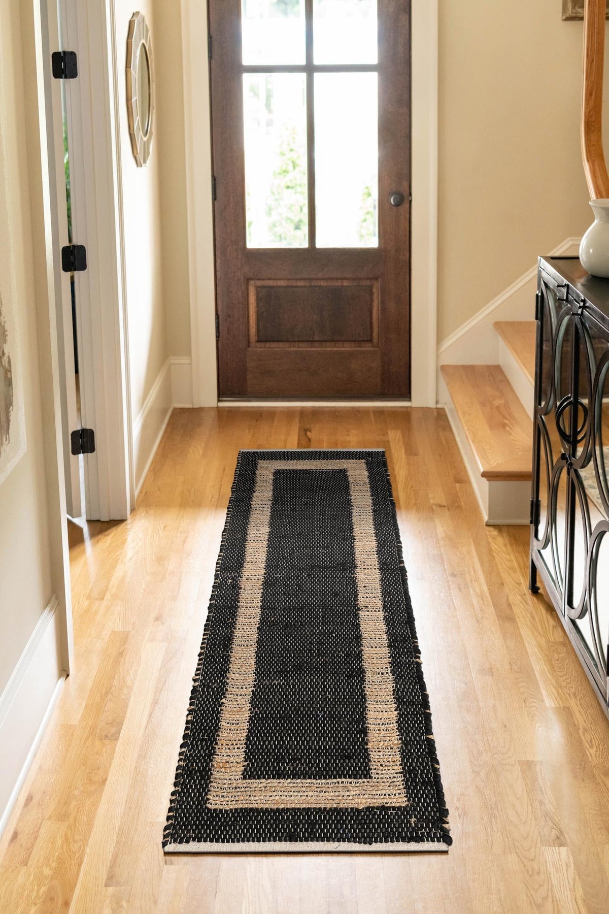 Osian Looms Collection Area Rug - Durham Runner Black and Natural  lifestyle 212