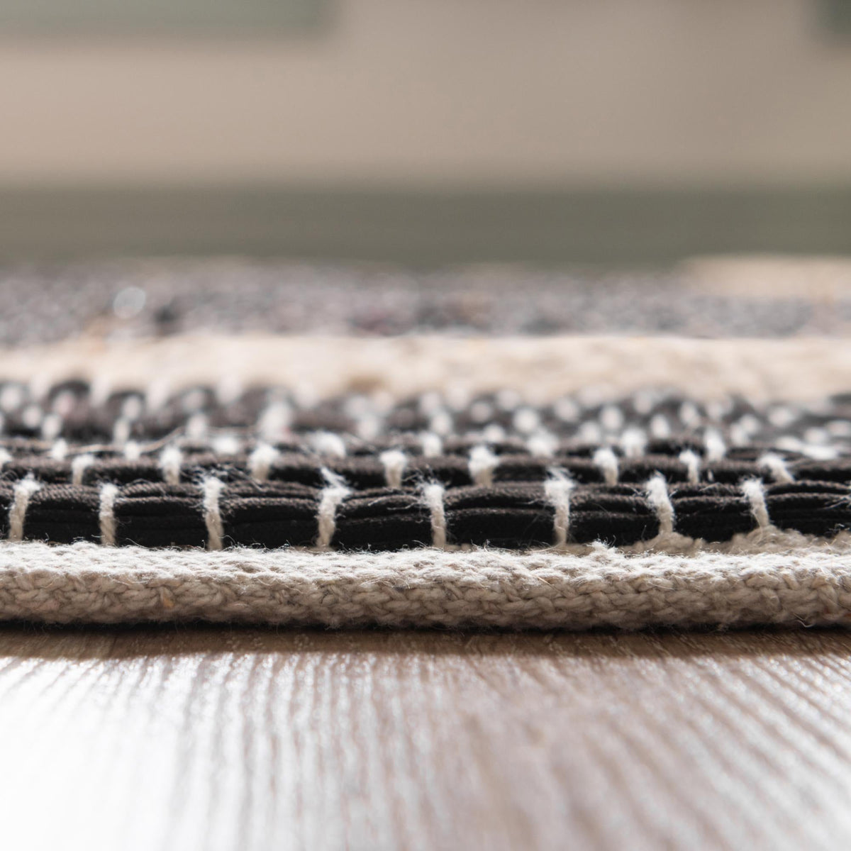 Osian Looms Collection Area Rug - Durham Runner Black-Natural  lifestyle 136