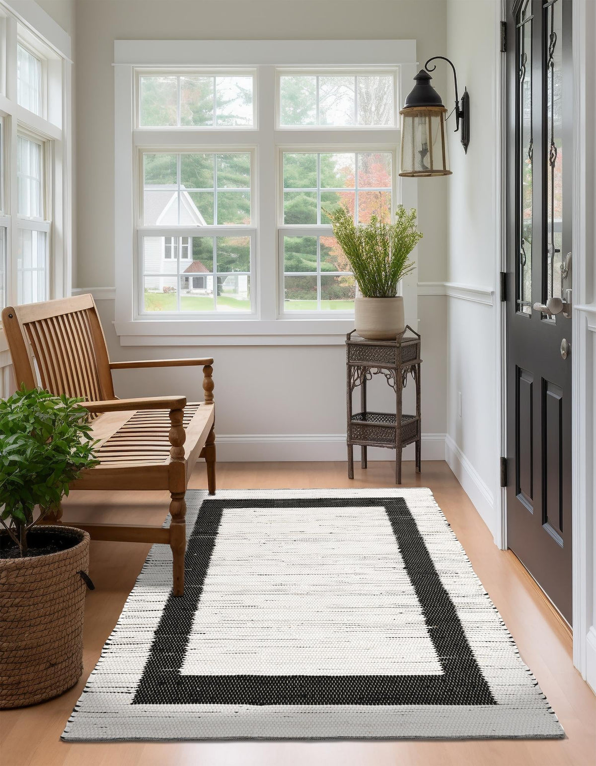 Osian Looms Collection Area Rug - Durham Rectangle White and Black  lifestyle 29