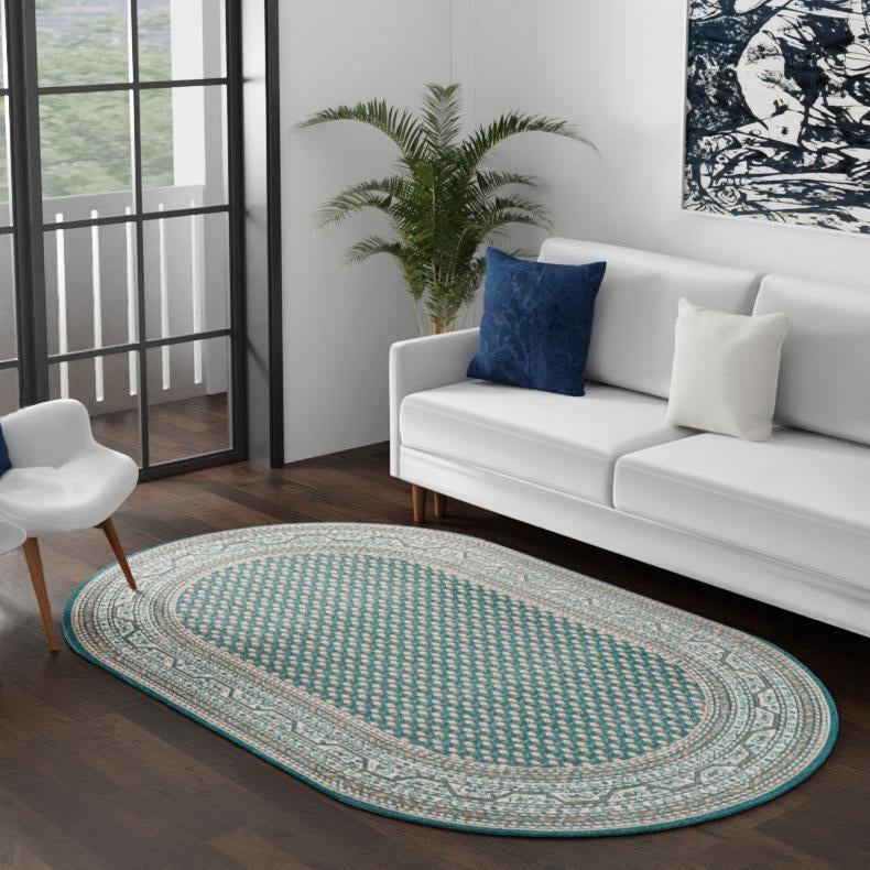 Soho Elegance Collection Area Rug -  Mercer (Turquoise) Oval Turquoise  lifestyle 84