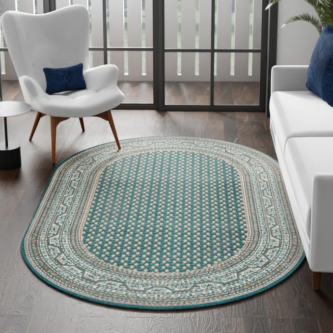 Soho Elegance Collection Area Rug -  Mercer (Turquoise) Oval Turquoise  lifestyle 86