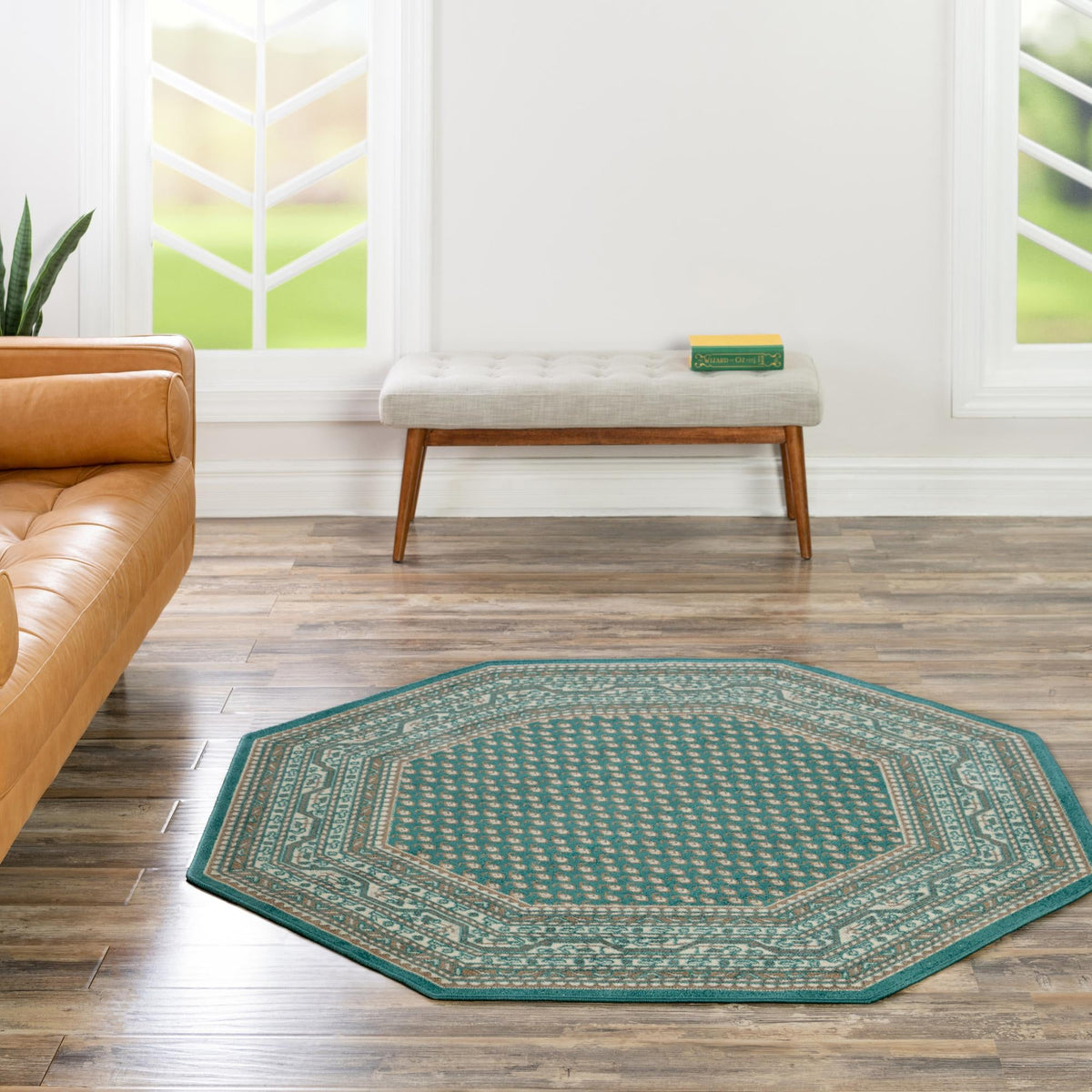 Soho Elegance Collection Area Rug -  Mercer (Turquoise) Octagon Turquoise  lifestyle 85