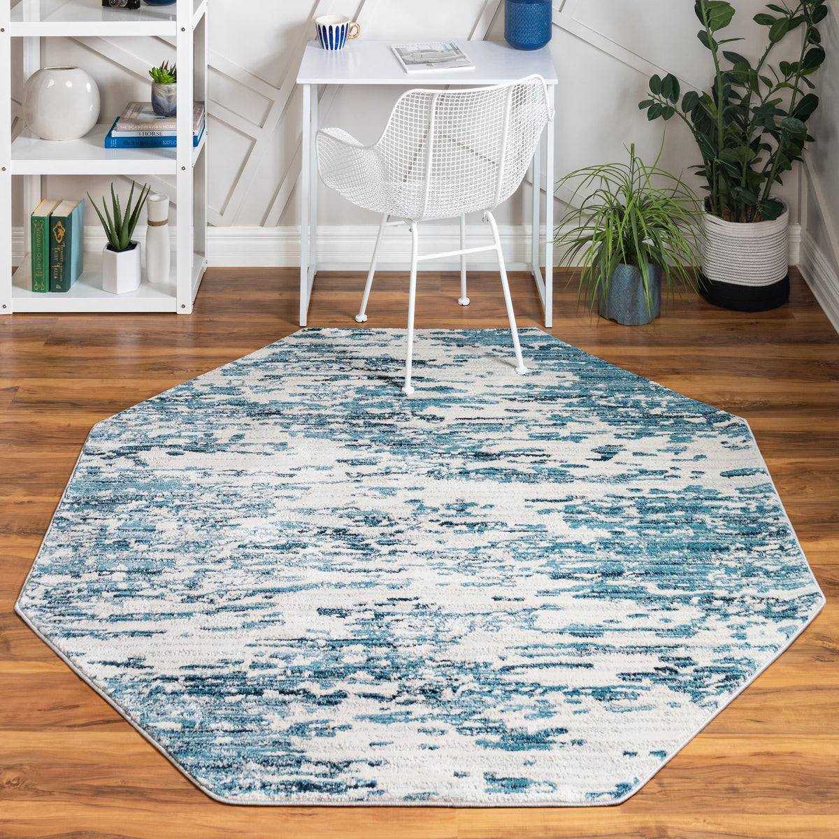 Serenity Sands Collection Area Rug - Dunescape Octagon Blue  lifestyle 66