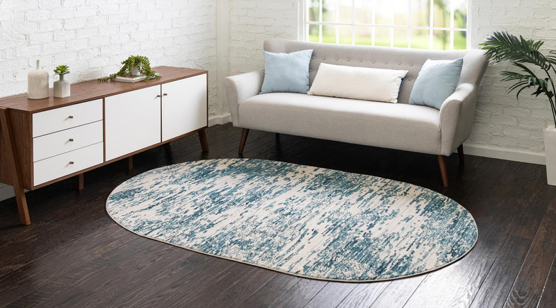 Serenity Sands Collection Area Rug - Dunescape Oval Blue  lifestyle 77