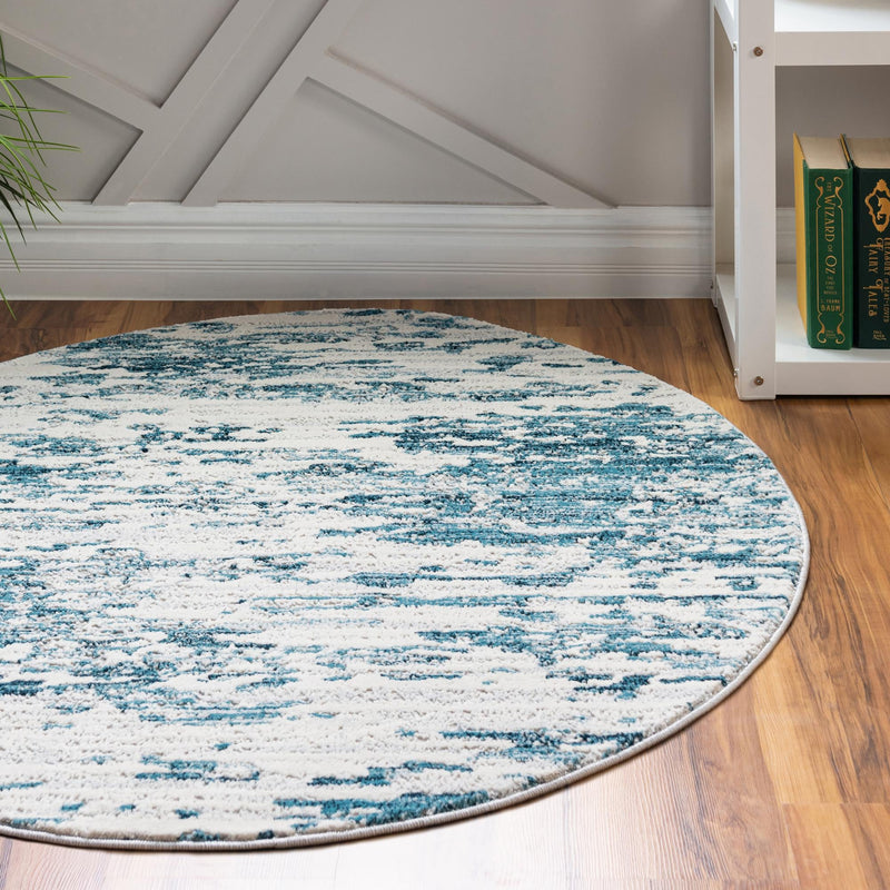 Serenity Sands Collection Area Rug - Dunescape Round Blue  lifestyle 78