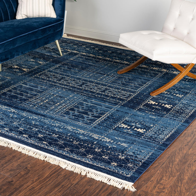 Savannah Elegance Collection Area Rug -  Tybee Square Blue  lifestyle 129