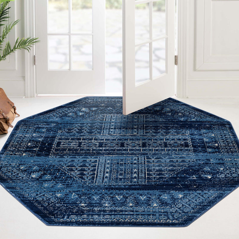 Savannah Elegance Collection Area Rug -  Tybee Octagon Blue  lifestyle 128