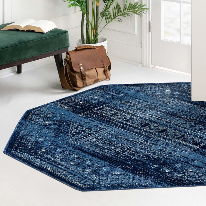 Savannah Elegance Collection Area Rug -  Tybee Octagon Blue  lifestyle 131