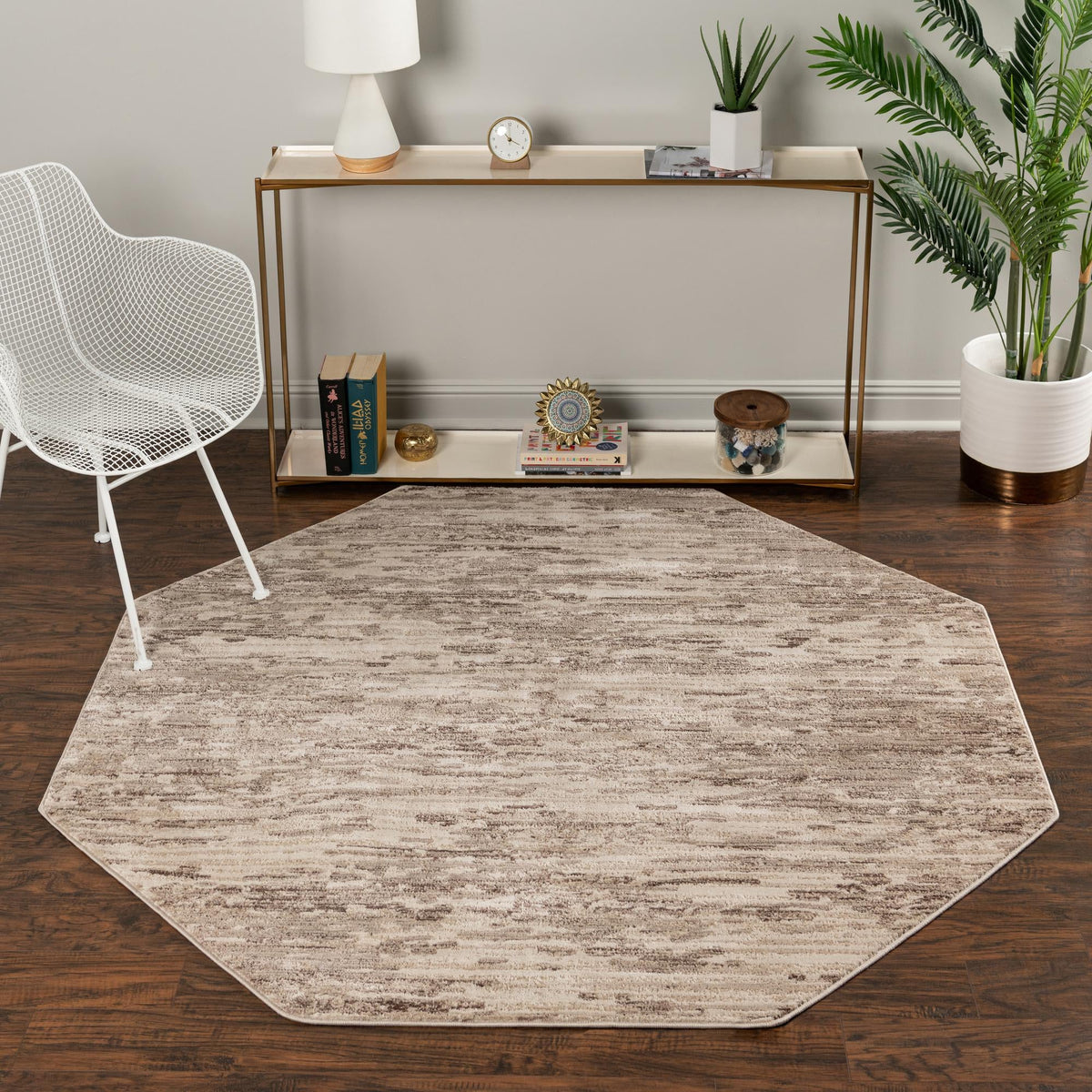 Serenity Sands Collection Area Rug - Dunescape Octagon Brown  lifestyle 67
