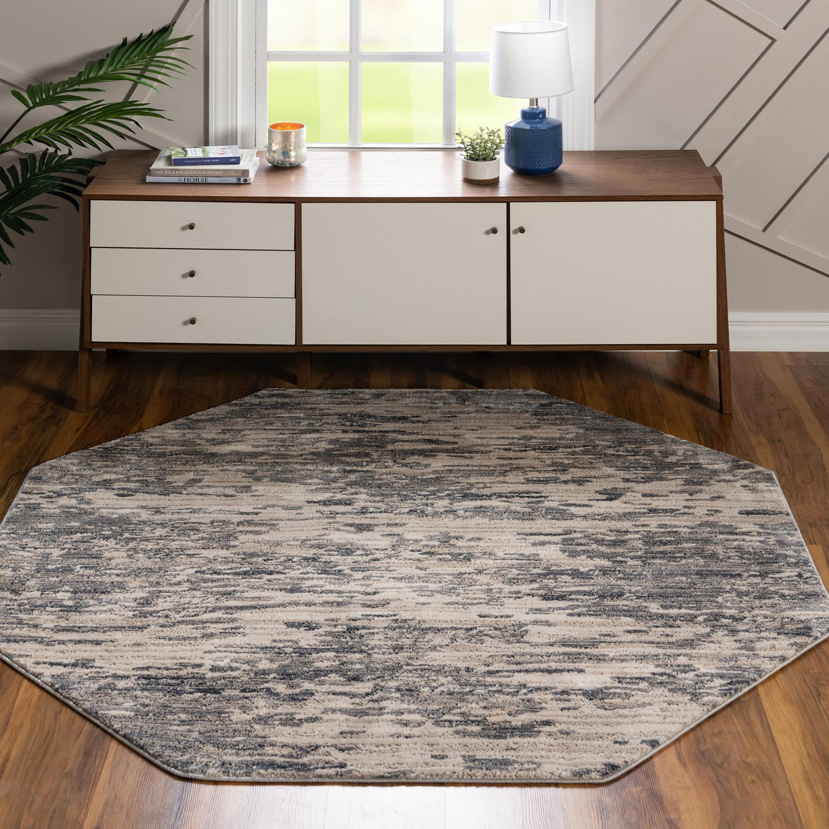 Serenity Sands Collection Area Rug - Dunescape Octagon Gray  lifestyle 57