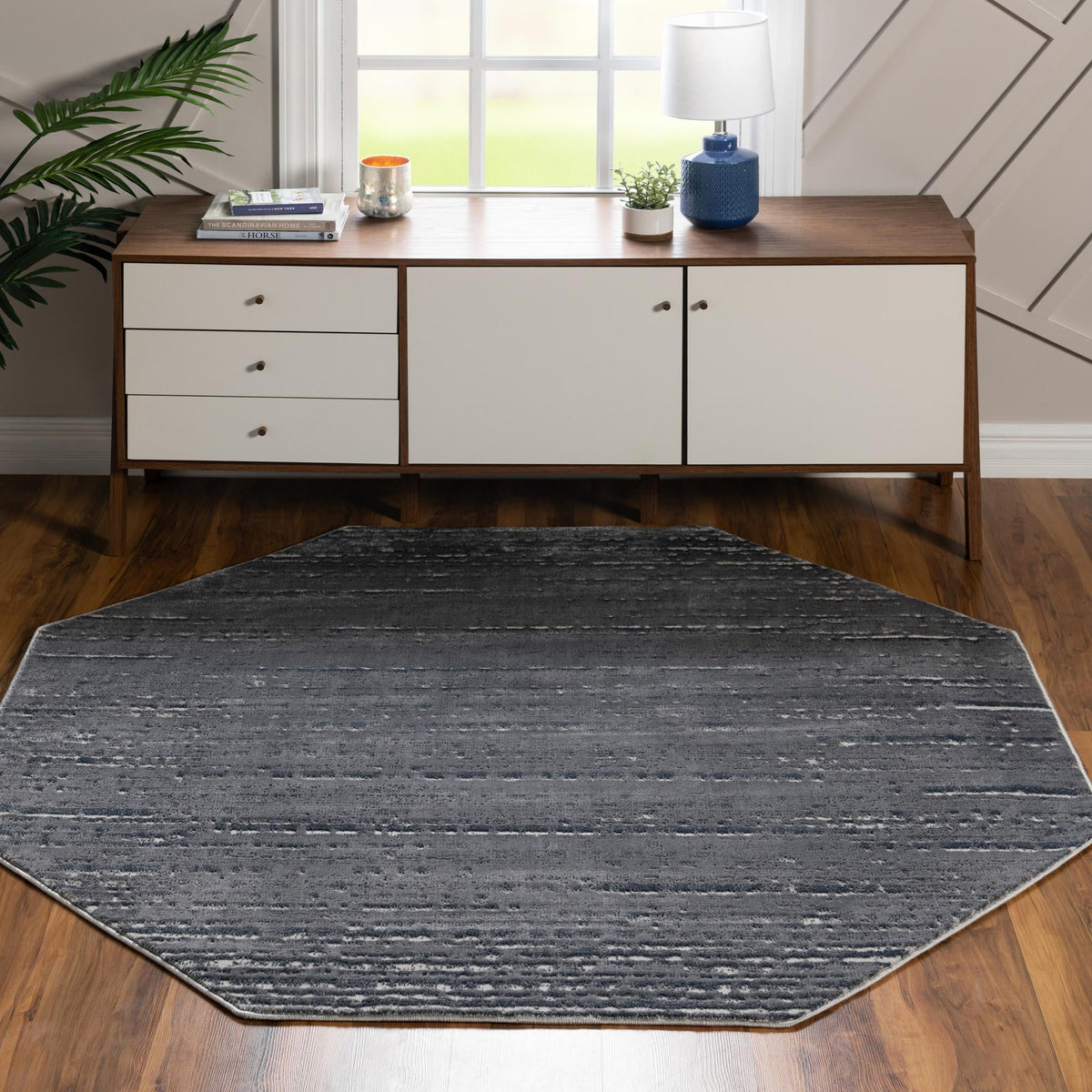 Serenity Sands Collection Area Rug -  Tranquilbay Octagon Gray  lifestyle 48