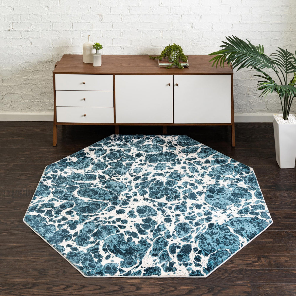 Serenity Sands Collection Area Rug -  Pebblebeach Octagon Blue  lifestyle 51