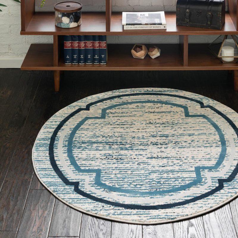 Serenity Sands Collection Area Rug -  Hushhaven Round Blue  lifestyle 44