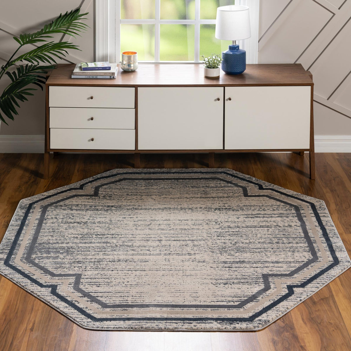 Serenity Sands Collection Area Rug -  Hushhaven Octagon Gray  lifestyle 52