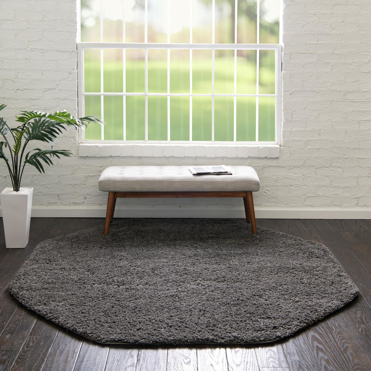 Cozy Comfort Shag Collection Area Rug - Hearthside (Dark Gray) Octagon Dark Gray  lifestyle 18