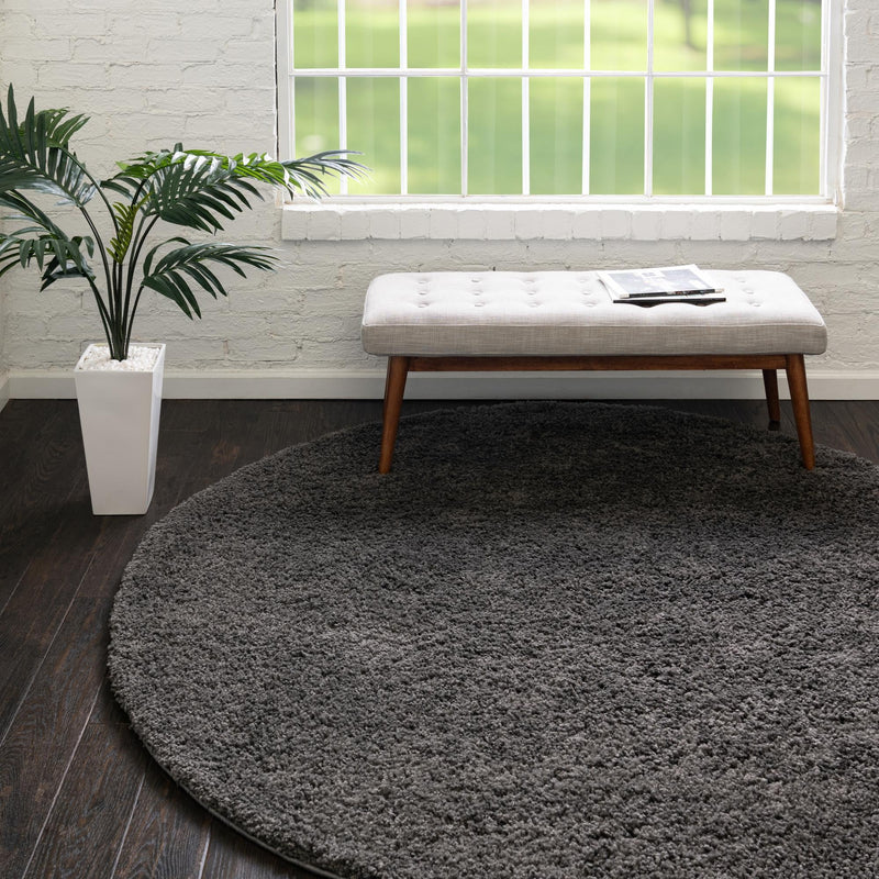 Cozy Comfort Shag Collection Area Rug - Hearthside (Dark Gray) Round Dark Gray  lifestyle 24