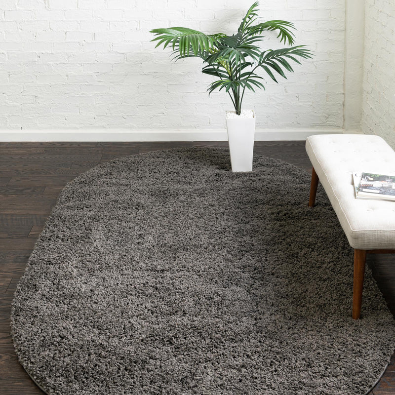 Cozy Comfort Shag Collection Area Rug - Hearthside (Dark Gray) Oval Dark Gray  lifestyle 25
