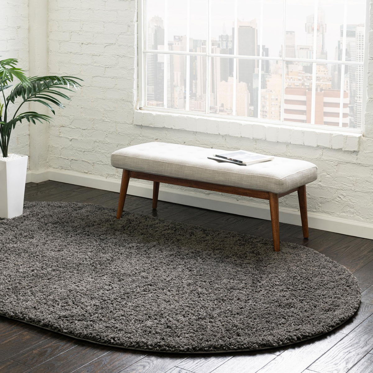 Cozy Comfort Shag Collection Area Rug - Hearthside (Dark Gray) Oval Dark Gray  lifestyle 27