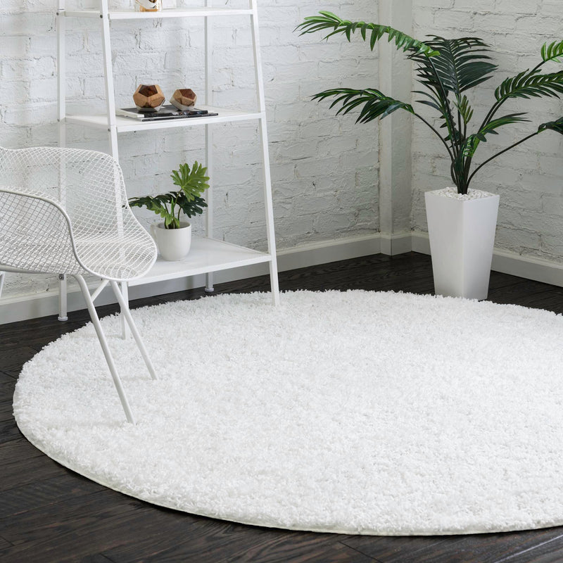 Cozy Comfort Shag Collection Area Rug - Hearthside (Snow White) Round Snow White  lifestyle 9
