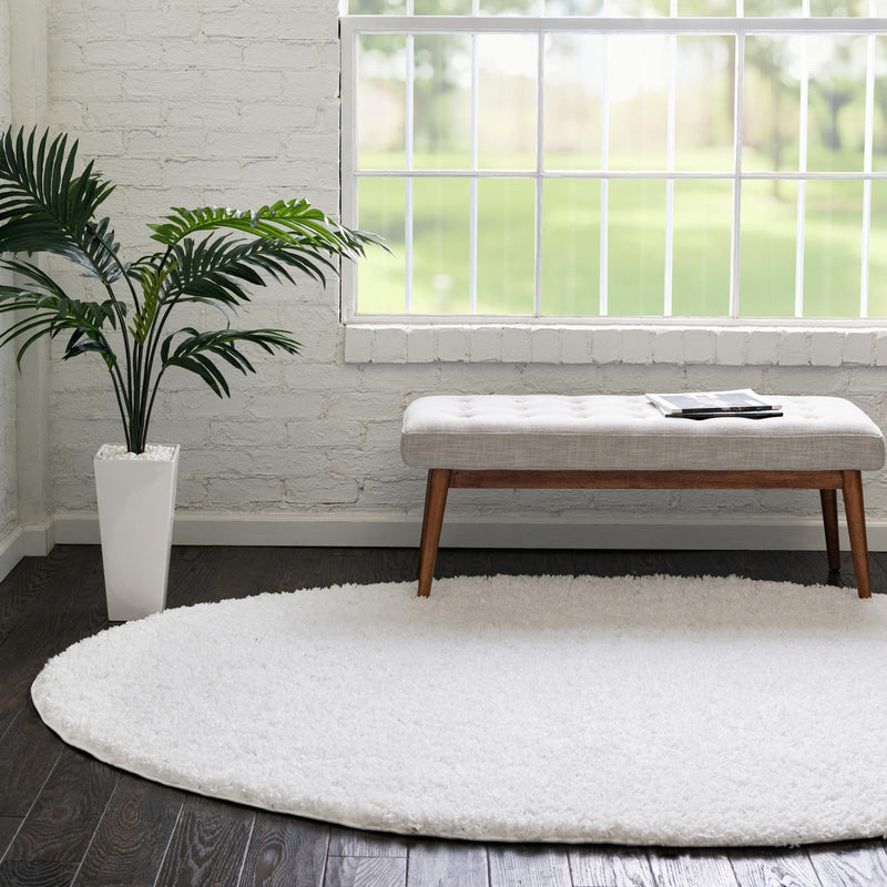 Cozy Comfort Shag Collection Area Rug - Hearthside (Snow White) Oval Snow White  lifestyle 10