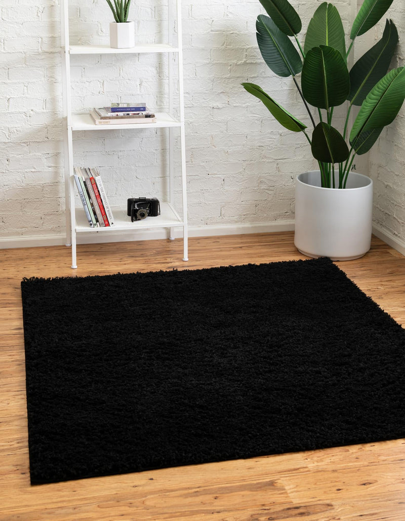 Cozy Comfort Shag Collection Area Rug - Hearthside (Black) Square Black  lifestyle 12