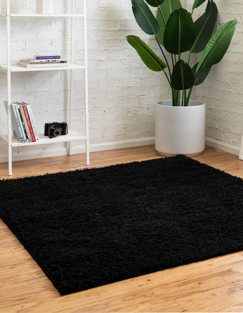 Cozy Comfort Shag Collection Area Rug - Hearthside (Black) Square Black  lifestyle 17