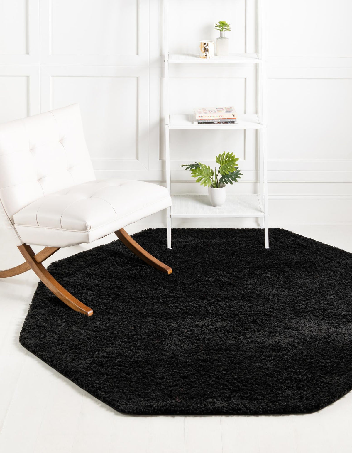 Cozy Comfort Shag Collection Area Rug - Hearthside (Black) Octagon Black  lifestyle 18