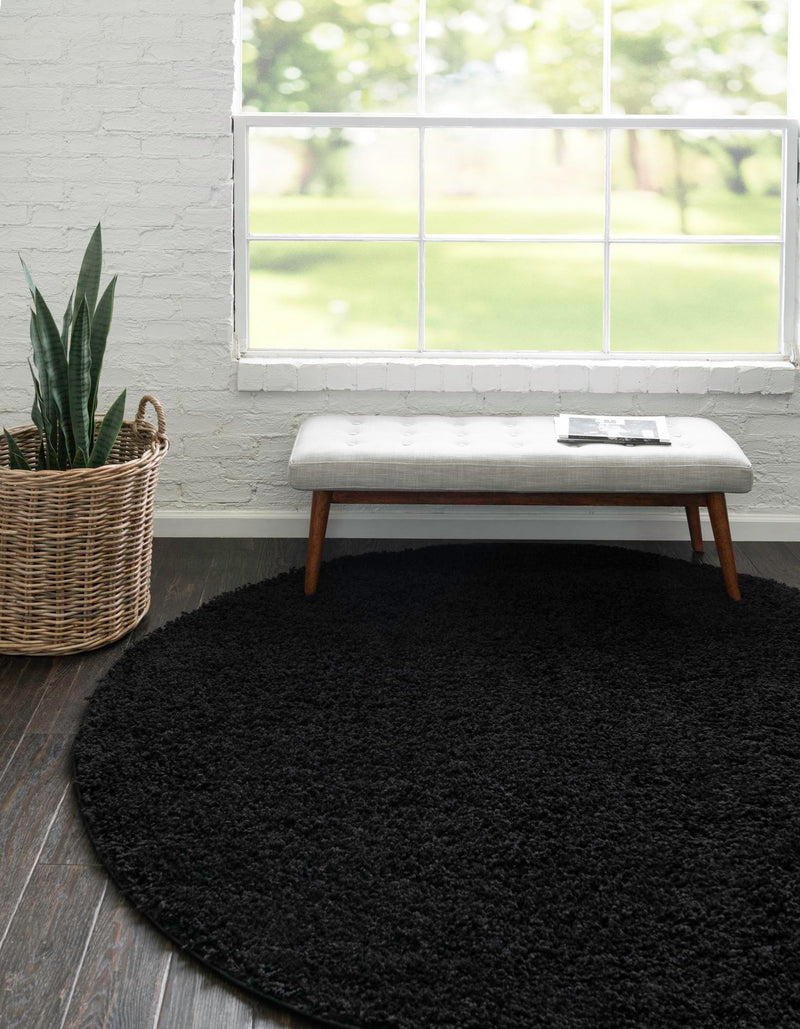 Cozy Comfort Shag Collection Area Rug - Hearthside (Black) Round Black  lifestyle 14