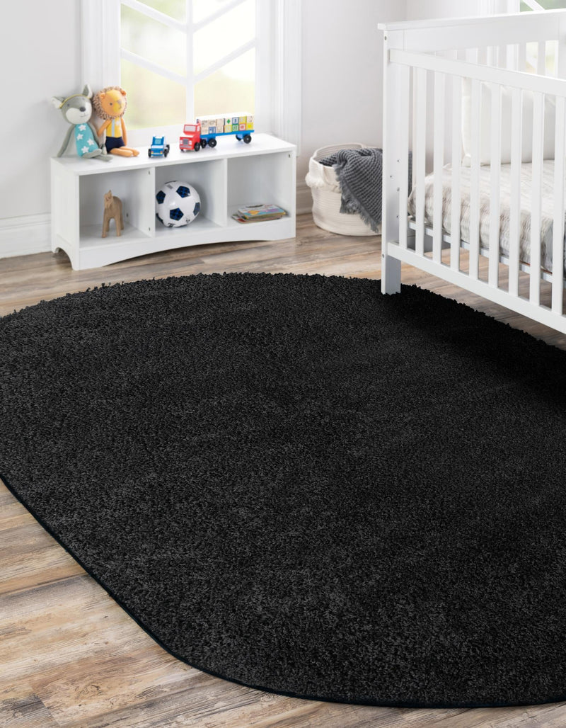 Cozy Comfort Shag Collection Area Rug - Hearthside (Black) Oval Black  lifestyle 15