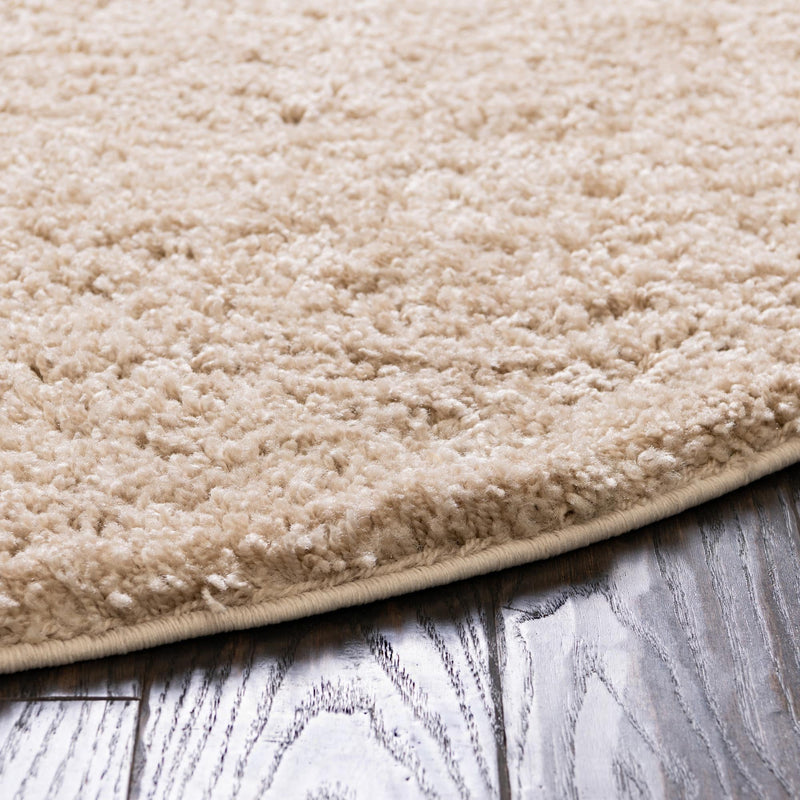 Cozy Comfort Shag Collection Area Rug - Hearthside (Taupe) Round Taupe  lifestyle 39