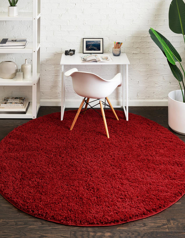 Cozy Comfort Shag Collection Area Rug - Hearthside (Cherry Red) Round Cherry Red  lifestyle 17