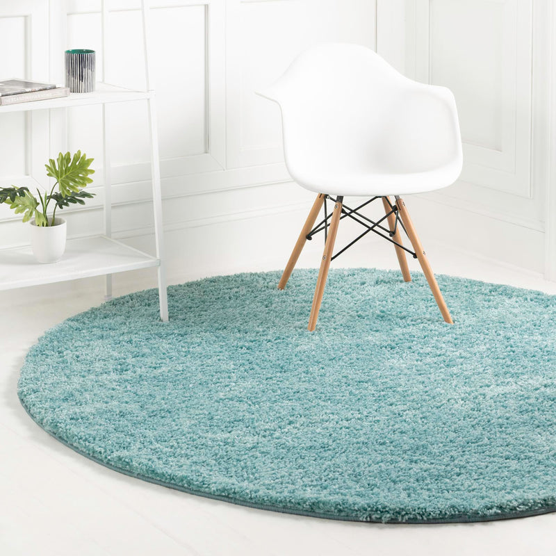 Cozy Comfort Shag Collection Area Rug - Hearthside (Turquoise) Round Turquoise  lifestyle 9