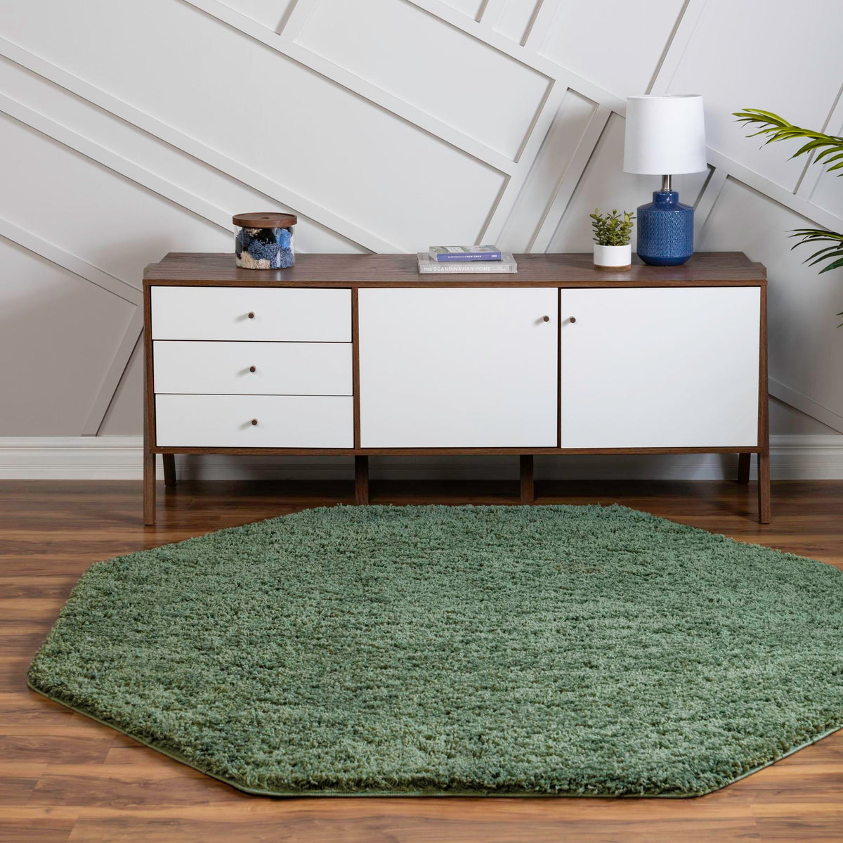 Cozy Comfort Shag Collection Area Rug - Hearthside (Green) Octagon Green  lifestyle 10